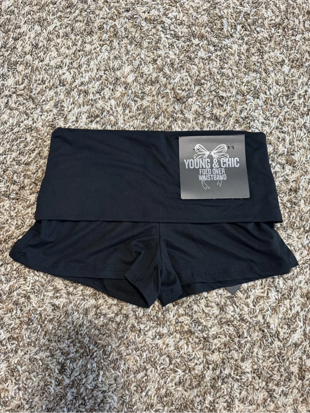 Black Women's Fold-Over Faith Shorts with Stud Detail